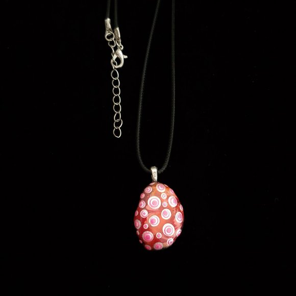 Hand Painted Dot Art Pendant, Pearl and Hot Pink - Picture 3 of 9